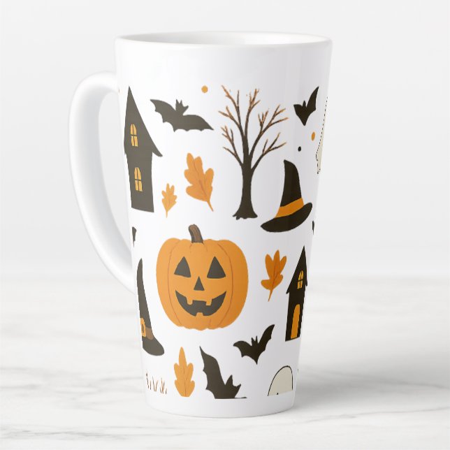 Taza De Café Latte Patrón de miedo de Halloween - Festividad y miedo (Ángulo izquierdo)