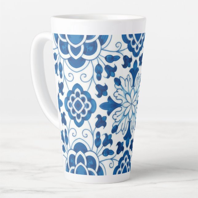 Taza De Café Latte Patrón de mosaico de azulejos azules portugueses v (Ángulo izquierdo)