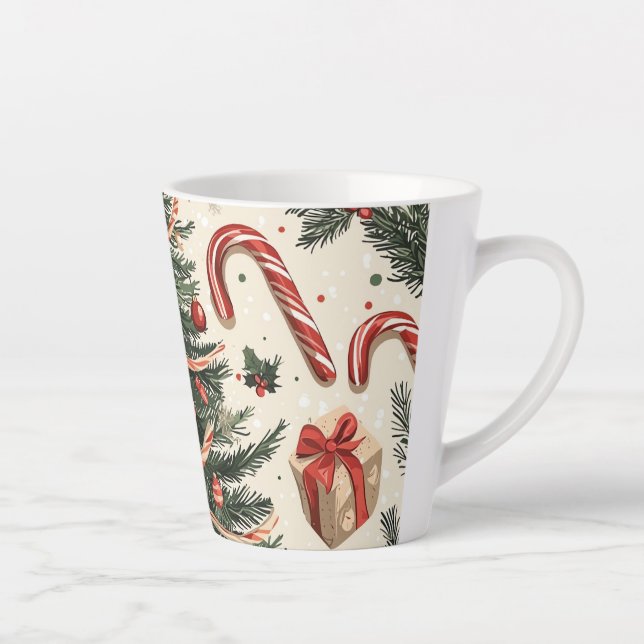 Taza De Café Latte Patrón de Navidades florales de Poinsettia (4) (Derecha)
