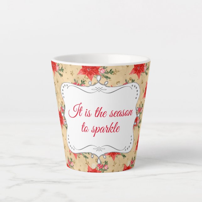 Taza De Café Latte Patrón de Navidades florales personalizados (Anverso)