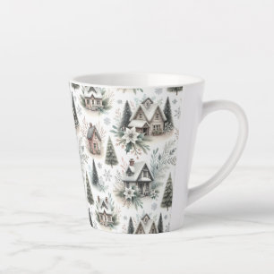 Taza De Café Latte Patrón de nevada de cabaña de invierno