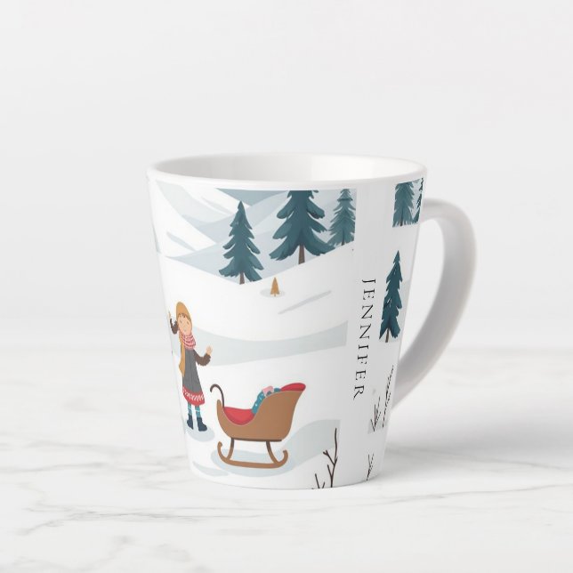 Taza De Café Latte Patrón de nieve de navidades pequeños monogramado (Ángulo derecho)
