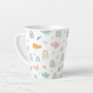 Taza De Café Latte Patrón de nubes de arcoiris y lluvias divertidas