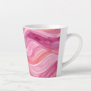 Taza De Café Latte Patrón de olas de acuarela rosa