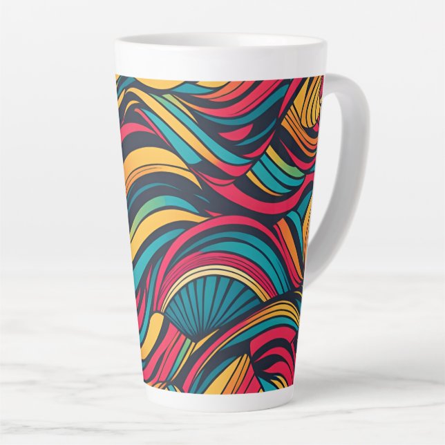 Taza De Café Latte Patrón de ondas abstractas coloridas (Ángulo derecho)