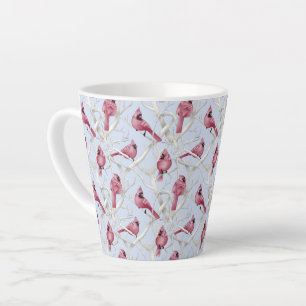 Taza De Café Latte Patrón de pájaros cardinales de Navidades azules