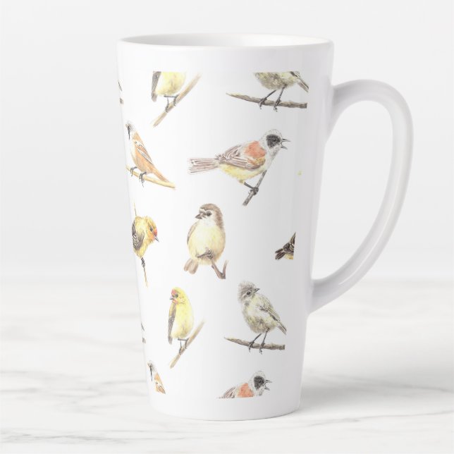 Taza De Café Latte Patrón de pájaros tintados (Derecha)