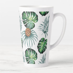 Taza De Café Latte Patrón de palma de jungla de acuarela tropical de