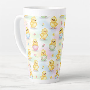 Taza De Café Latte Patrón de Pascua en Acuarela de Pollito de Bebé Ad
