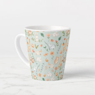 Taza De Café Latte Patrón de Pastel de Animales Pequeños Verde azulad