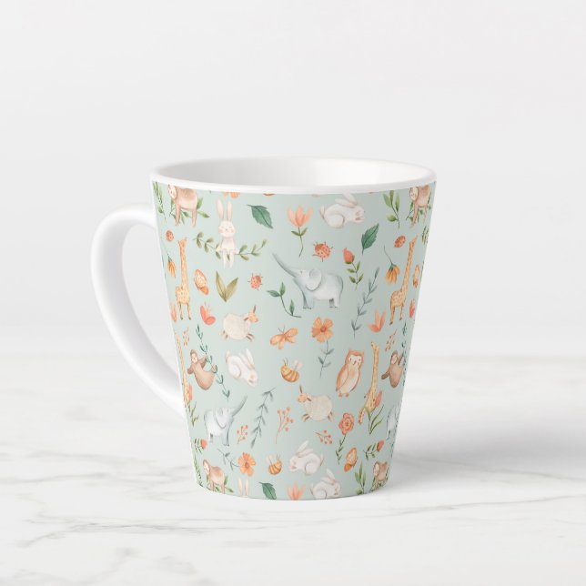 Taza De Café Latte Patrón de Pastel de Animales Pequeños Verde azulad (Ángulo izquierdo)
