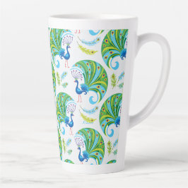 Taza De Café Latte Patrón de pavo real y plumas