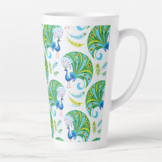 Taza De Café Latte Patrón de pavo real y plumas