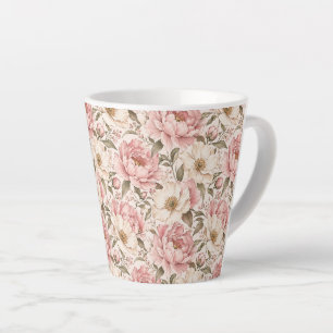 Taza De Café Latte Patrón de peonías florecidas vintage