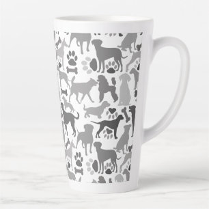 Taza De Café Latte Patrón de perros y patas 03.b Blanco BG