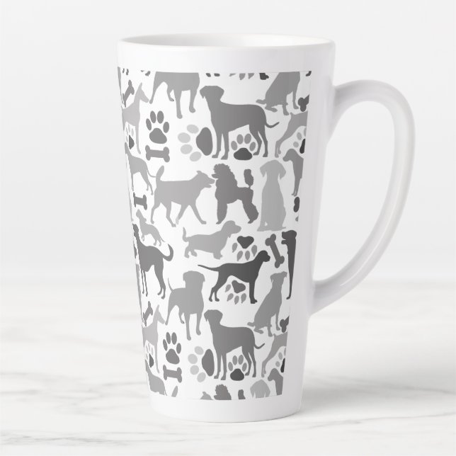 Taza De Café Latte Patrón de perros y patas 03.b Blanco BG (Derecha)