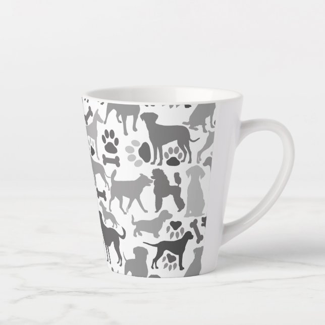 Taza De Café Latte Patrón de perros y patas 03.b Blanco BG (Derecha)
