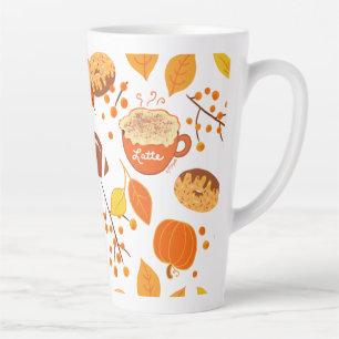 Taza De Café Latte Patrón de picor de calabaza y fútbol de hojas de o