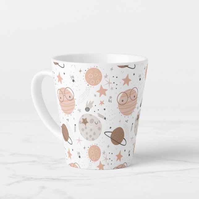 Taza De Café Latte Patrón de planetas de Doodle Cuto (Ángulo izquierdo)