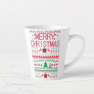 Taza De Café Latte Patrón de punto de jersey feo de Navidad alegre