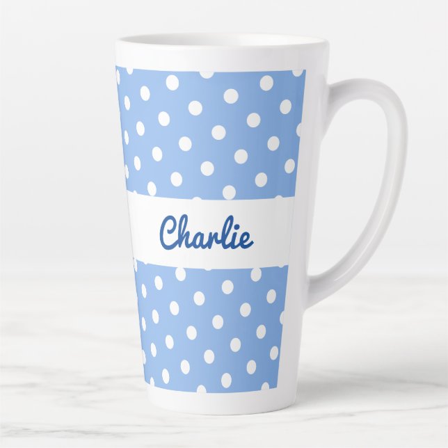 Taza De Café Latte Patrón de puntos de polka azul Bonito de nombres p (Derecha)