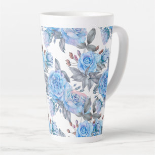 Taza De Café Latte Patrón de rosa azul Pastel