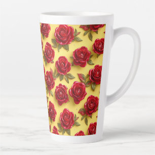 Taza De Café Latte patrón de rosas rojas