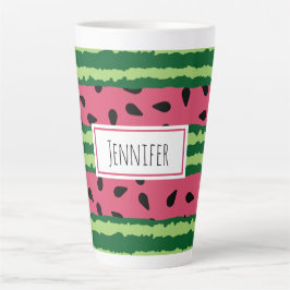 Taza De Café Latte Patrón de sandía cúpula rosa y verde