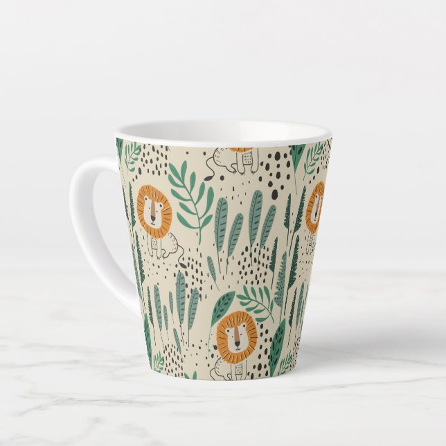 Taza De Café Latte Patrón de selva tropical de león de Doodle lindo (Ángulo izquierdo)