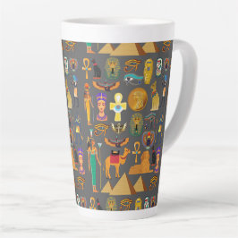 Taza De Café Latte Patrón de símbolos jeroglíficos egipcios faraón   