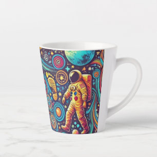 Taza De Café Latte Patrón de Spacewalk Astronauta colorido