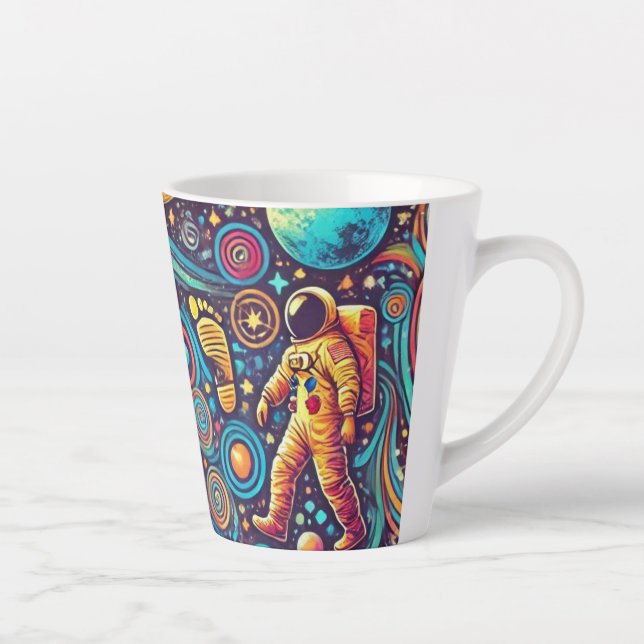 Taza De Café Latte Patrón de Spacewalk Astronauta colorido (Derecha)