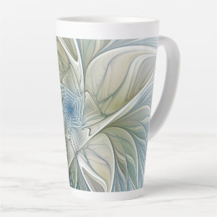 Taza De Café Latte Patrón de sueño floral abstracto azul caqui fracta