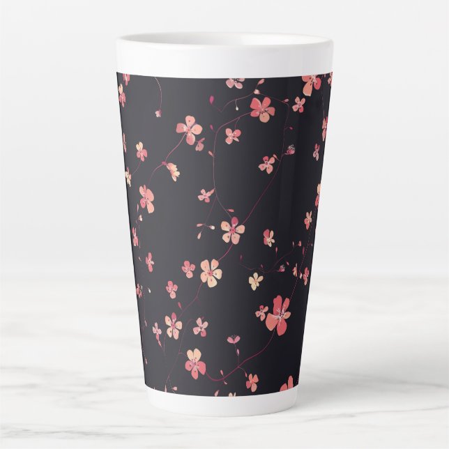 Taza De Café Latte Patrón de sueño floral oscuro (Anverso)