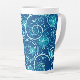 Taza De Café Latte Patrón de Swirls Blue Winter