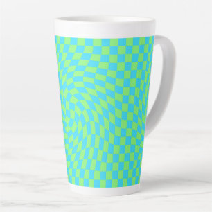 Taza De Café Latte Patrón de tablero de ajedrez azul claro y verde