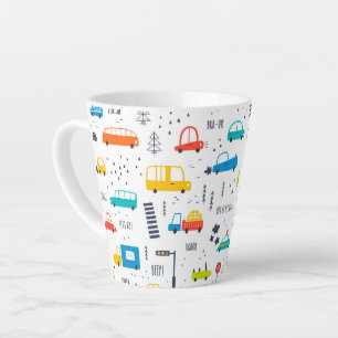 Taza De Café Latte Patrón de tráfico de coches de colores reducidos