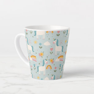 Taza De Café Latte Patrón de Unicornio de arcoiris pastel