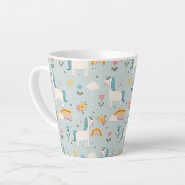Taza De Café Latte Patrón de Unicornio de arcoiris pastel (Ángulo izquierdo)