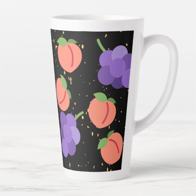 Taza De Café Latte patrón de uvas y melocotones (Derecha)
