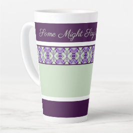 Taza De Café Latte Patrón Decorativo Con Mint Green Y Púrpura