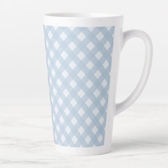 Taza De Café Latte Patrón diagonal elegante, azul y blanco (Derecha)