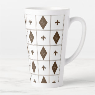 Taza De Café Latte Patrón elegante de cuadros blancos y marrones