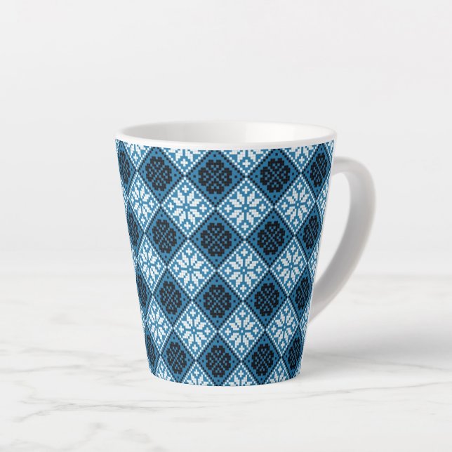 Taza De Café Latte Patrón estonio azul negro y blanco Mitten (Ángulo derecho)