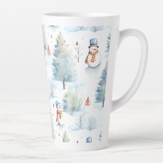 Taza De Café Latte Patrón feliz de nieve (Derecha)