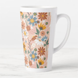 Taza De Café Latte Patrón Floral Abstracto Pintado A Mano-23136