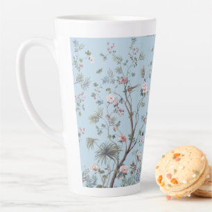 Taza De Café Latte Patrón floral anticuado azul