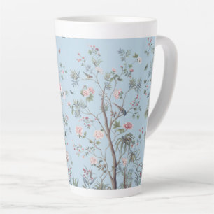 Taza De Café Latte Patrón floral antiguo azul