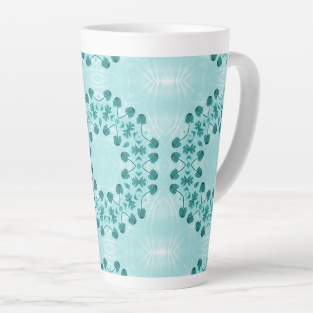 Taza De Café Latte Patrón floral, azul Verde azulado (Ángulo derecho)