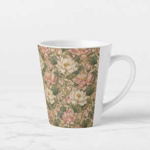 Taza De Café Latte Patrón floral botánico de loto de agua vintage